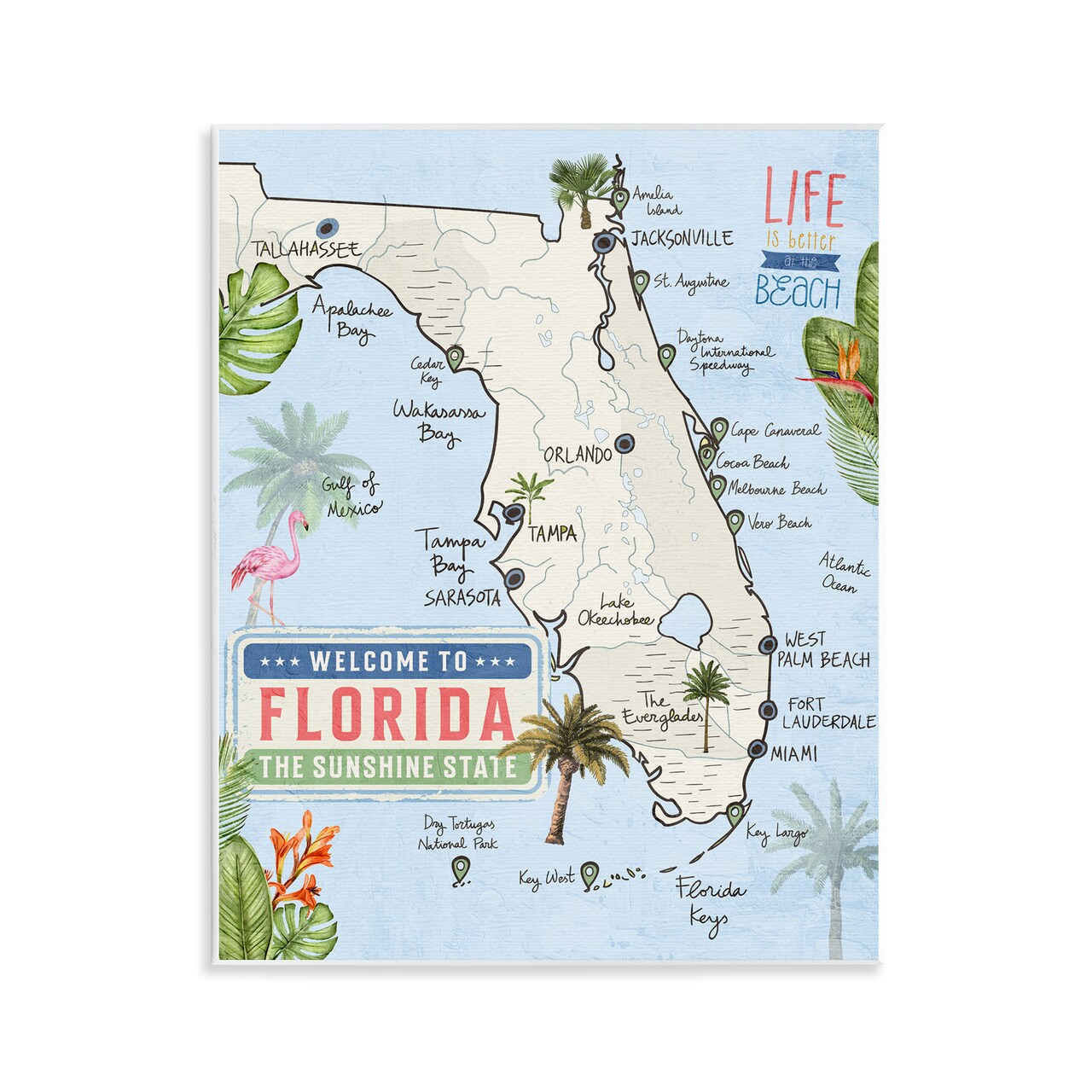Stupell Industries Florida Map Beach Life Wall Plaque By Kim Allen